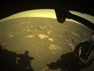 View image taken on Mars, Mars Perseverance Sol 13: Front Right Hazard Avoidance Camera (Hazcam)