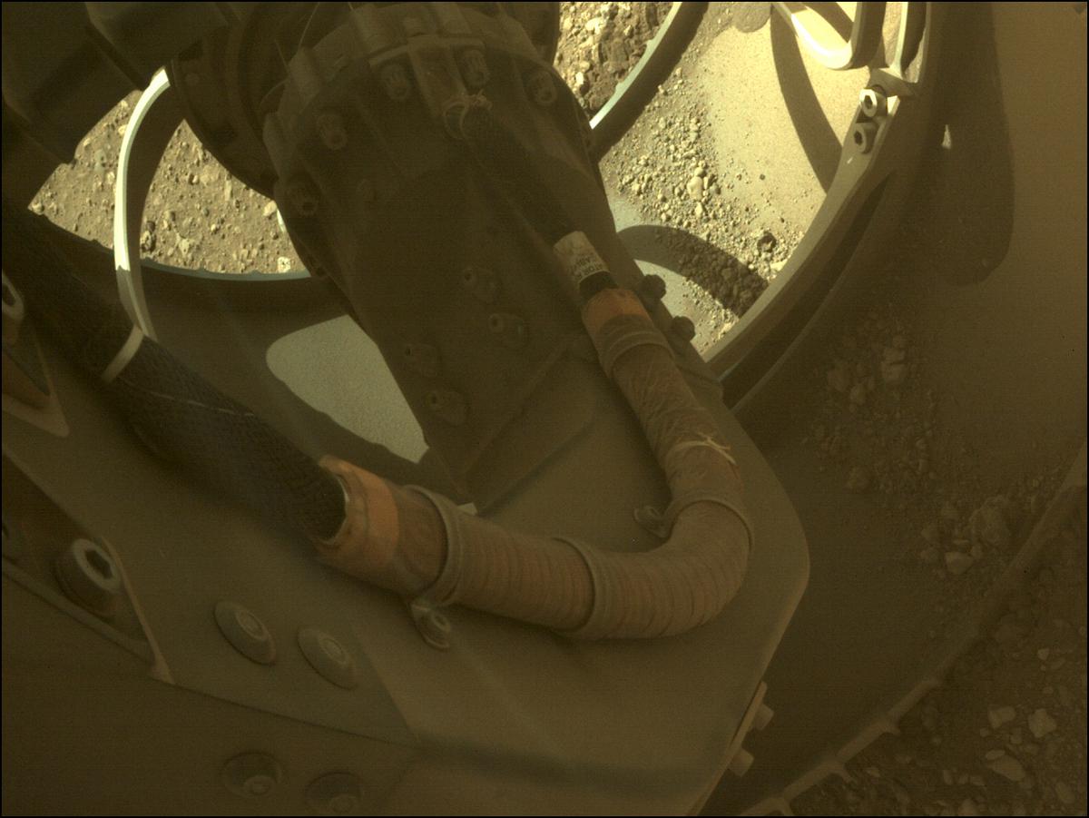 This image was taken by REAR_HAZCAM_LEFT onboard NASA's Mars rover Perseverance on Sol 13