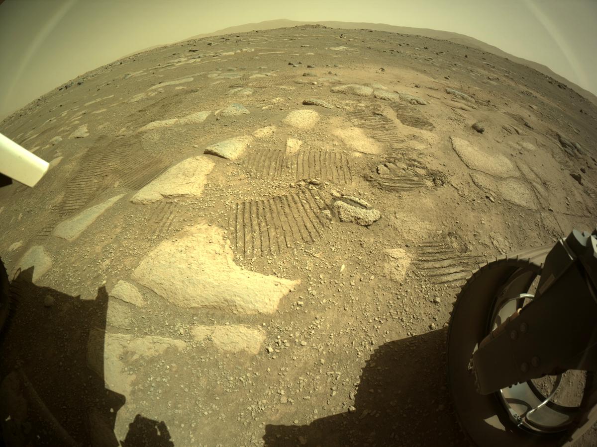 This image was taken by REAR_HAZCAM_RIGHT onboard NASA's Mars rover Perseverance on Sol 33