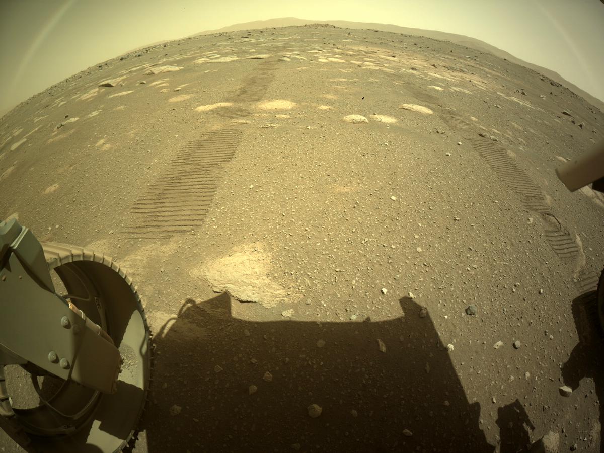 This image was taken by REAR_HAZCAM_LEFT onboard NASA's Mars rover Perseverance on Sol 34