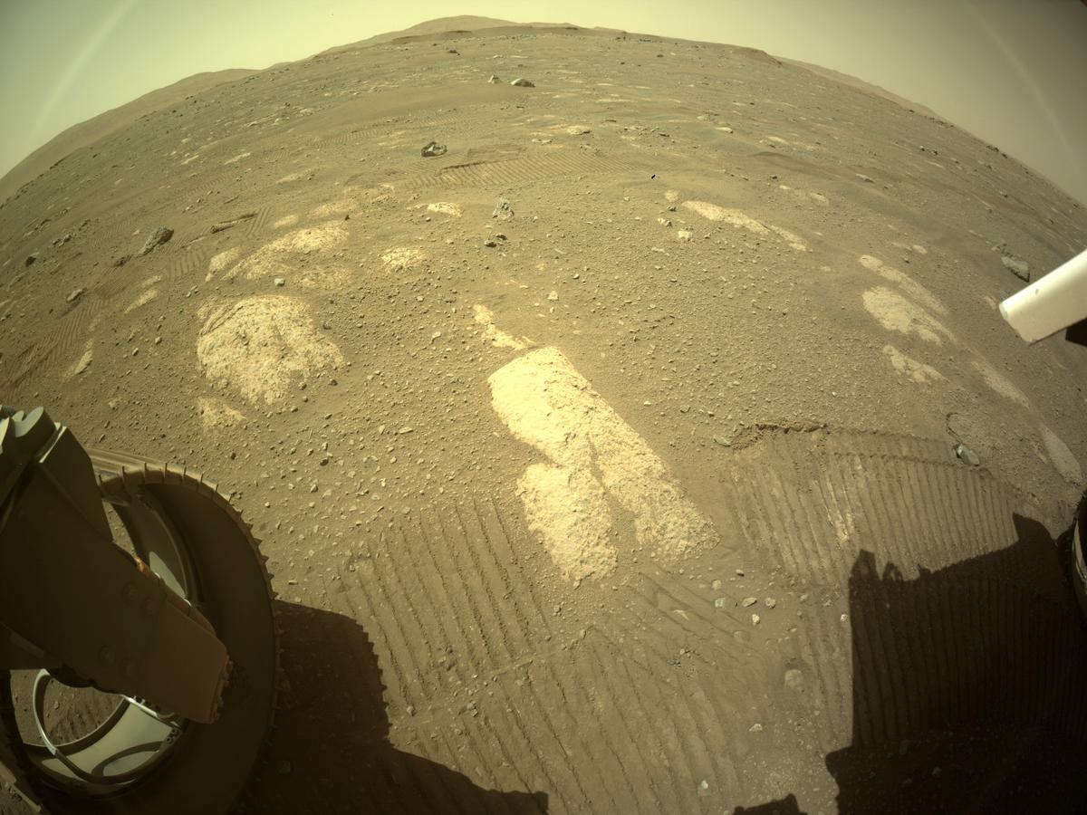 This image was taken by REAR_HAZCAM_LEFT onboard NASA's Mars rover Perseverance on Sol 44