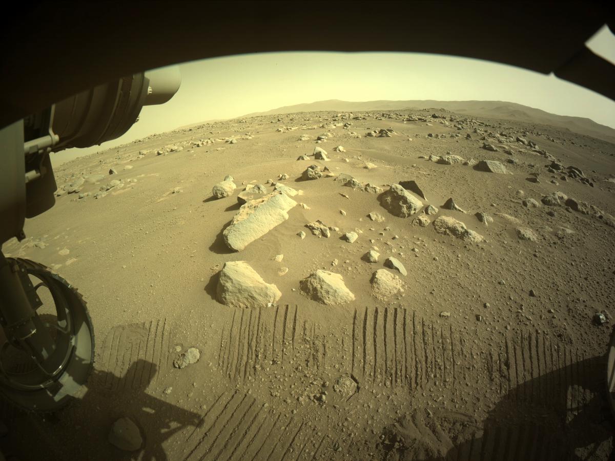 This image was taken by FRONT_HAZCAM_LEFT_A onboard NASA's Mars rover Perseverance on Sol 49