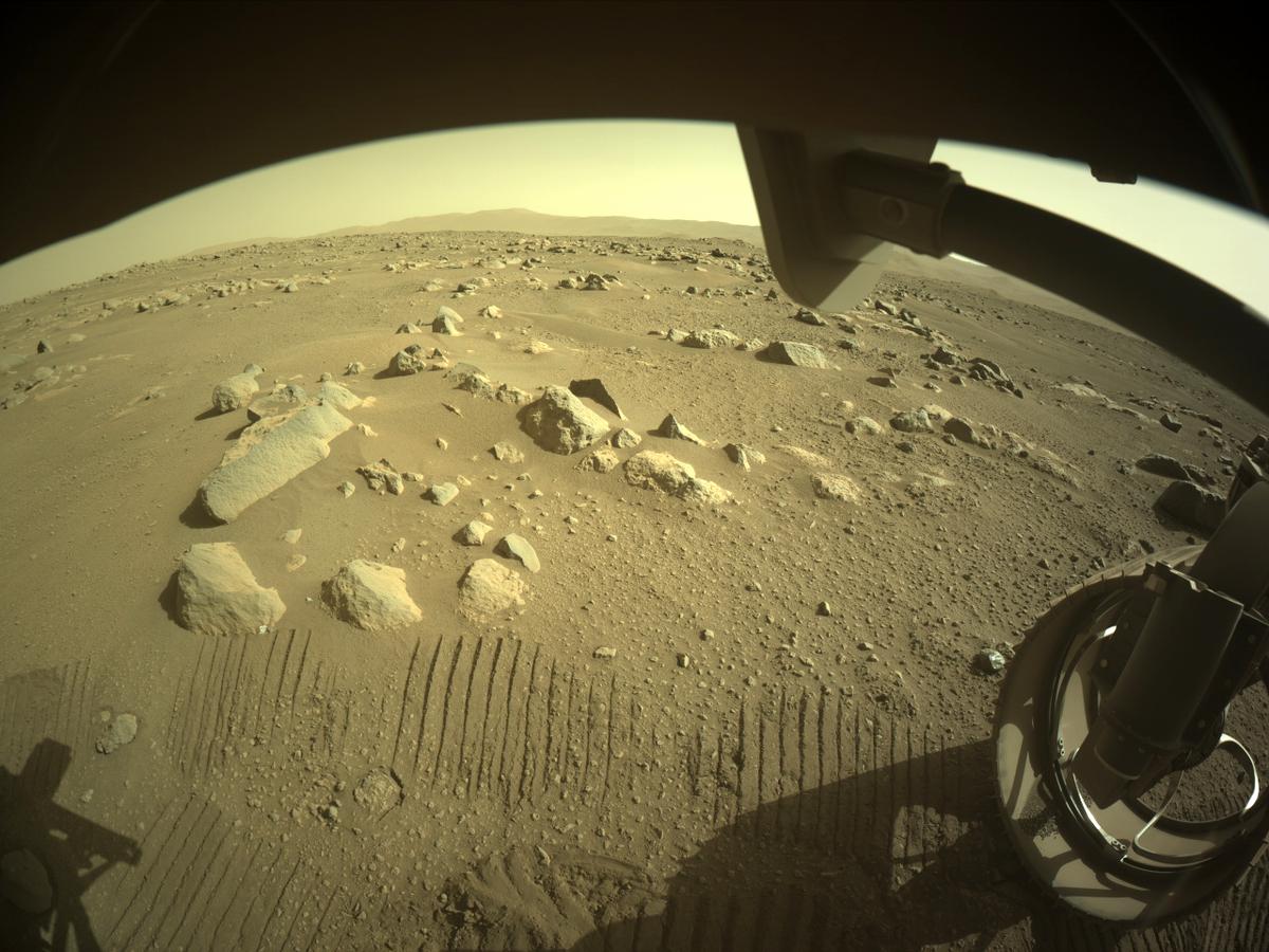 This image was taken by FRONT_HAZCAM_RIGHT_A onboard NASA's Mars rover Perseverance on Sol 49