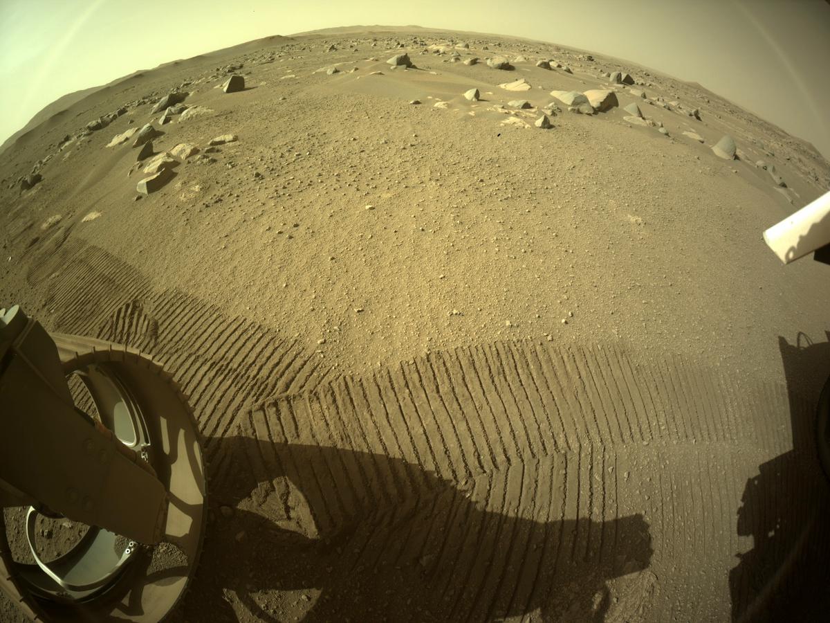 This image was taken by REAR_HAZCAM_LEFT onboard NASA's Mars rover Perseverance on Sol 49