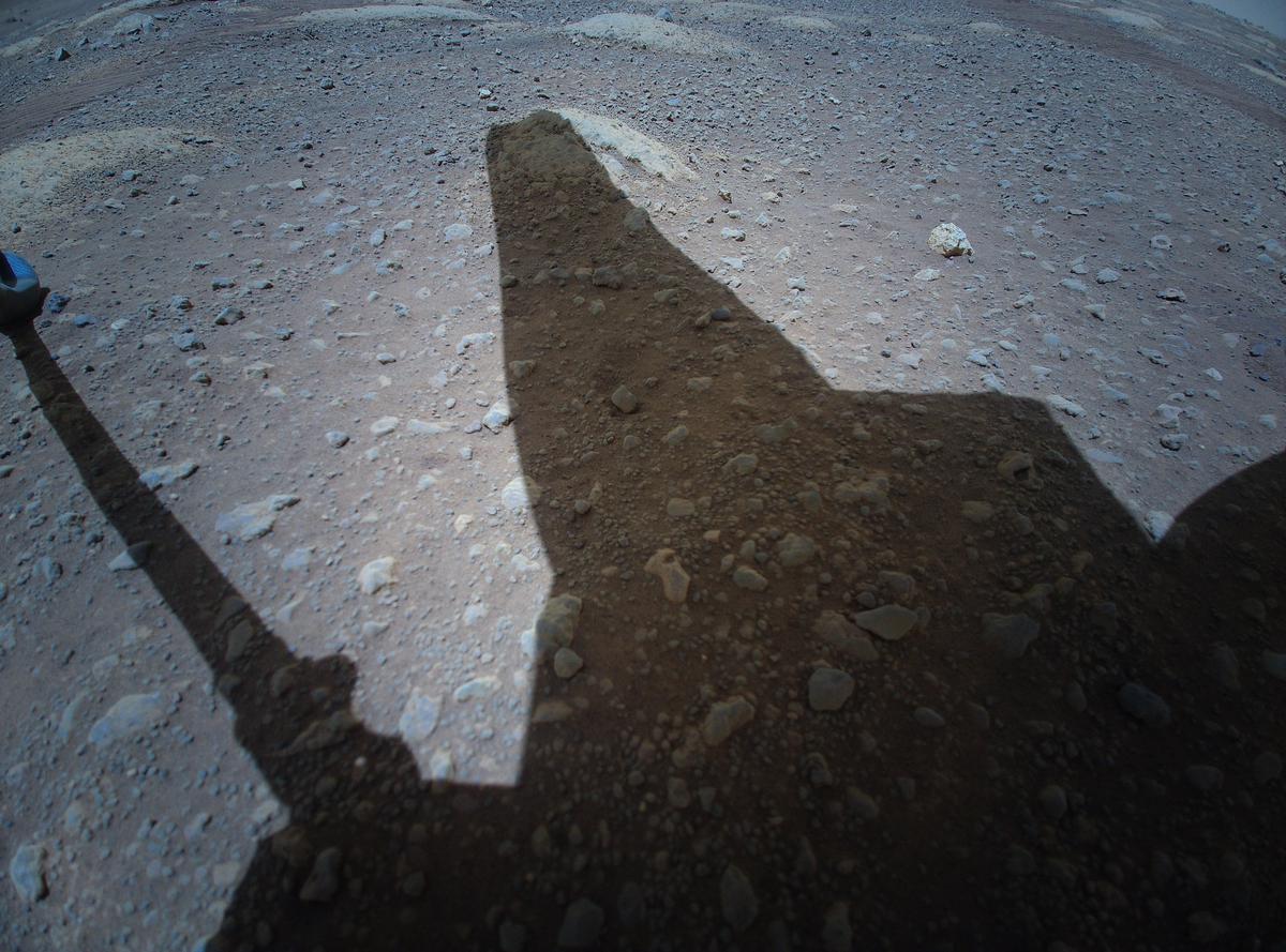 This image was taken by HELI_RTE onboard NASA's Mars rover Perseverance on Sol 55