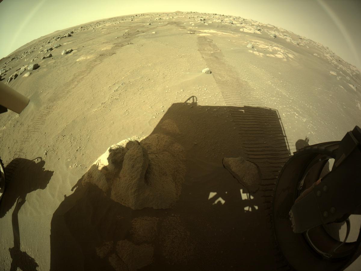 This image was taken by REAR_HAZCAM_RIGHT onboard NASA's Mars rover Perseverance on Sol 99