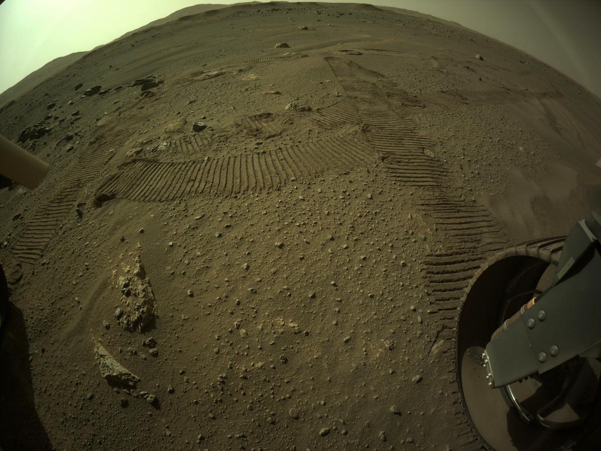 This image was taken by REAR_HAZCAM_RIGHT onboard NASA's Mars rover Perseverance on Sol 107