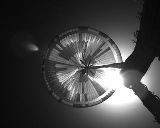 View image taken on Mars, Mars Perseverance Sol 323: Parachute Up-Look Camera B