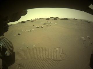 View image taken on Mars, Mars Perseverance Sol 340: Front Left Hazard Avoidance Camera (Hazcam)