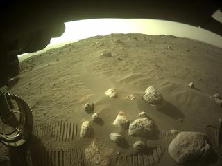 View image taken on Mars, Mars Perseverance Sol 355: Front Left Hazard Avoidance Camera (Hazcam)