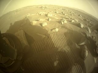 View image taken on Mars, Mars Perseverance Sol 355: Rear Left Hazard Avoidance Camera (Hazcam)