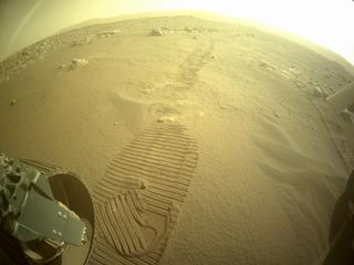 View image taken on Mars, Mars Perseverance Sol 360: Rear Left Hazard Avoidance Camera (Hazcam)