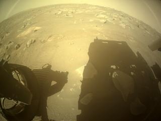 View image taken on Mars, Mars Perseverance Sol 361: Rear Left Hazard Avoidance Camera (Hazcam)