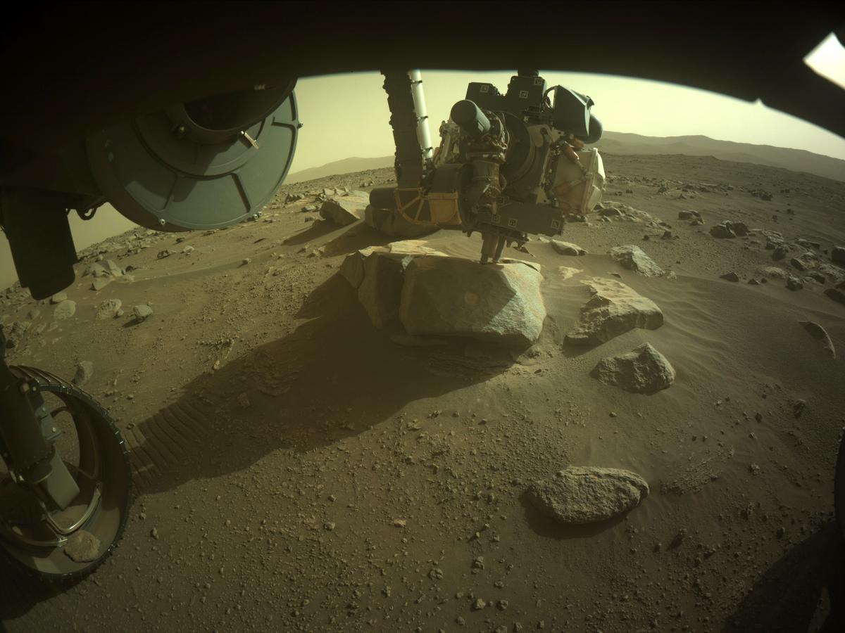 This image was taken by FRONT_HAZCAM_LEFT_A onboard NASA's Mars rover Perseverance on Sol 371