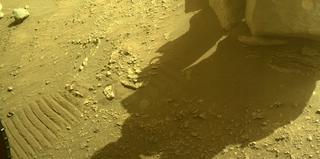 View image taken on Mars, Mars Perseverance Sol 377: Front Left Hazard Avoidance Camera (Hazcam)