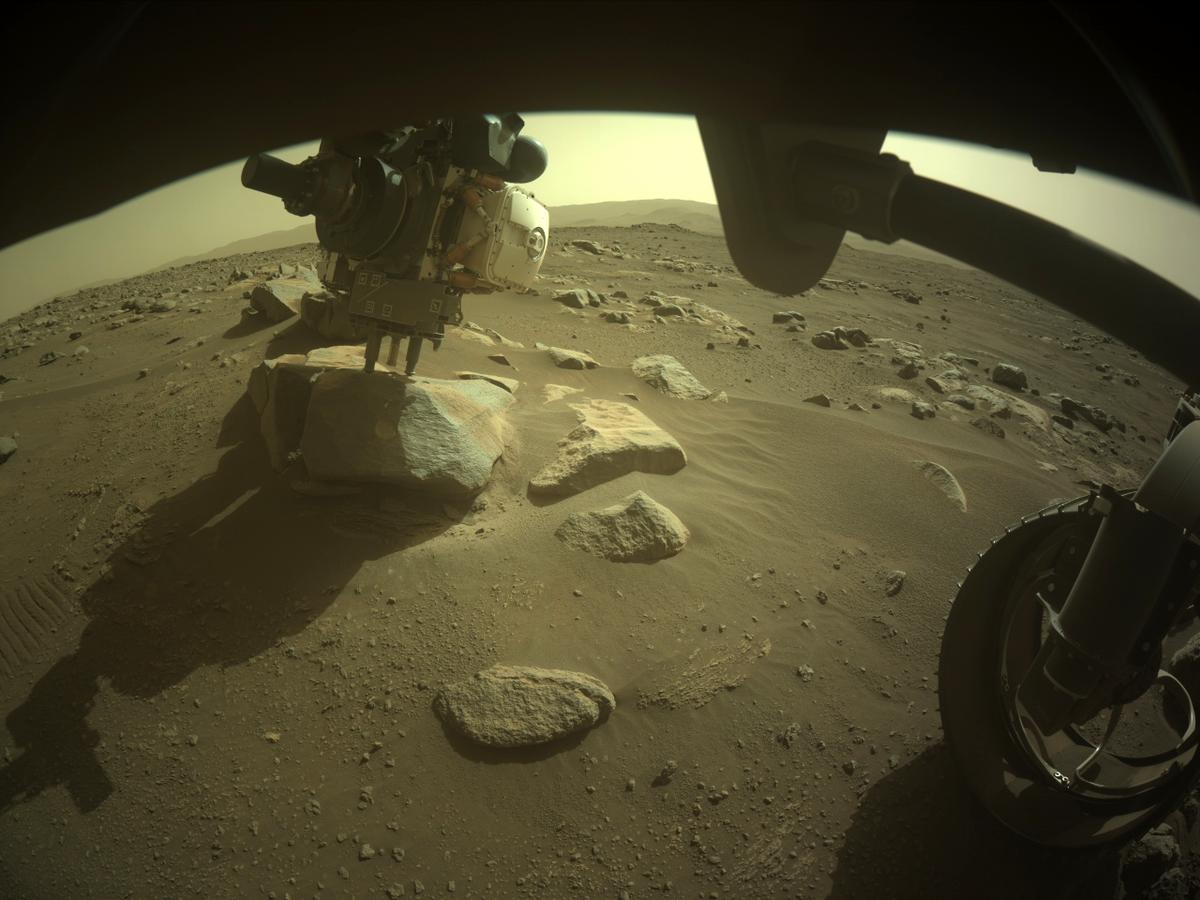 This image was taken by FRONT_HAZCAM_RIGHT_A onboard NASA's Mars rover Perseverance on Sol 377