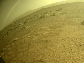 View image taken on Mars, Mars Perseverance Sol 379: Rear Left Hazard Avoidance Camera (Hazcam)