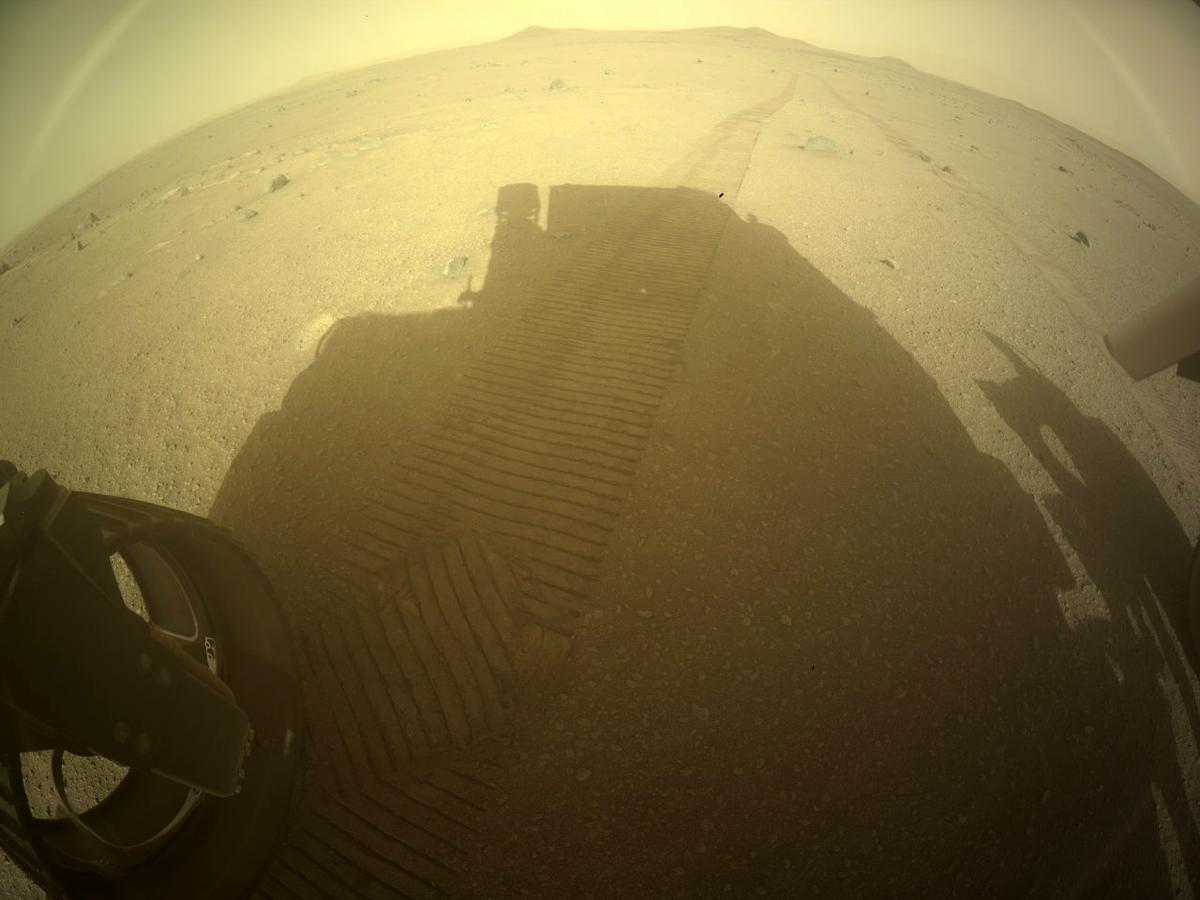 This image was taken by REAR_HAZCAM_LEFT onboard NASA's Mars rover Perseverance on Sol 395