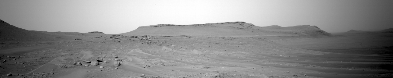 NASA's Mars Perseverance rover acquired this image using its onboard Left Navigation Camera (Navcam). The camera is located high on the rover's mast and aids in driving. 

This image was acquired on April 30, 2022 (Sol 424) at the local mean solar time of 13:26:28.