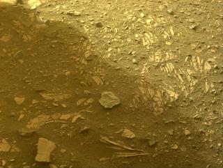 View image taken on Mars, Mars Perseverance Sol 446: Front Left Hazard Avoidance Camera (Hazcam)
