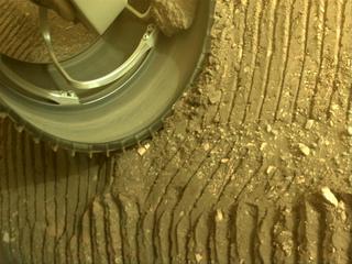 View image taken on Mars, Mars Perseverance Sol 448: Front Left Hazard Avoidance Camera (Hazcam)