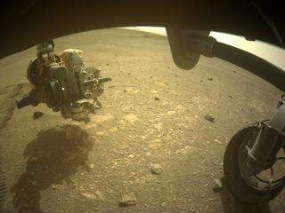 View image taken on Mars, Mars Perseverance Sol 450: Front Right Hazard Avoidance Camera (Hazcam)