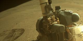 View image taken on Mars, Mars Perseverance Sol 452: Front Right Hazard Avoidance Camera (Hazcam)