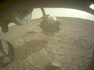 View image taken on Mars, Mars Perseverance Sol 572: Front Left Hazard Avoidance Camera (Hazcam)