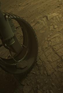 View image taken on Mars, Mars Perseverance Sol 575: Front Left Hazard Avoidance Camera (Hazcam)