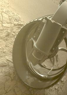 View image taken on Mars, Mars Perseverance Sol 584: Front Right Hazard Avoidance Camera (Hazcam)