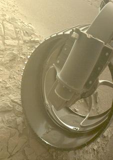 View image taken on Mars, Mars Perseverance Sol 584: Front Right Hazard Avoidance Camera (Hazcam)