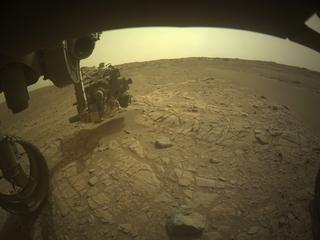 View image taken on Mars, Mars Perseverance Sol 589: Front Left Hazard Avoidance Camera (Hazcam)