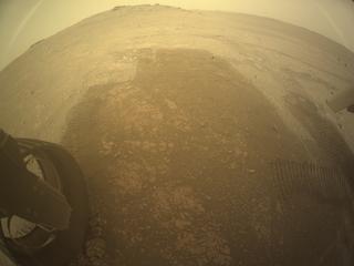 View image taken on Mars, Mars Perseverance Sol 593: Rear Left Hazard Avoidance Camera (Hazcam)