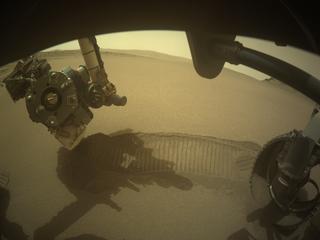 View image taken on Mars, Mars Perseverance Sol 599: Front Right Hazard Avoidance Camera (Hazcam)