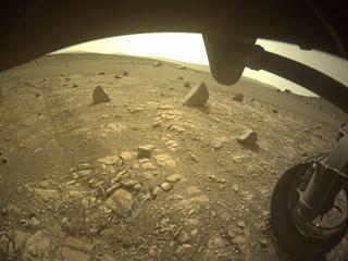 View image taken on Mars, Mars Perseverance Sol 606: Front Right Hazard Avoidance Camera (Hazcam)