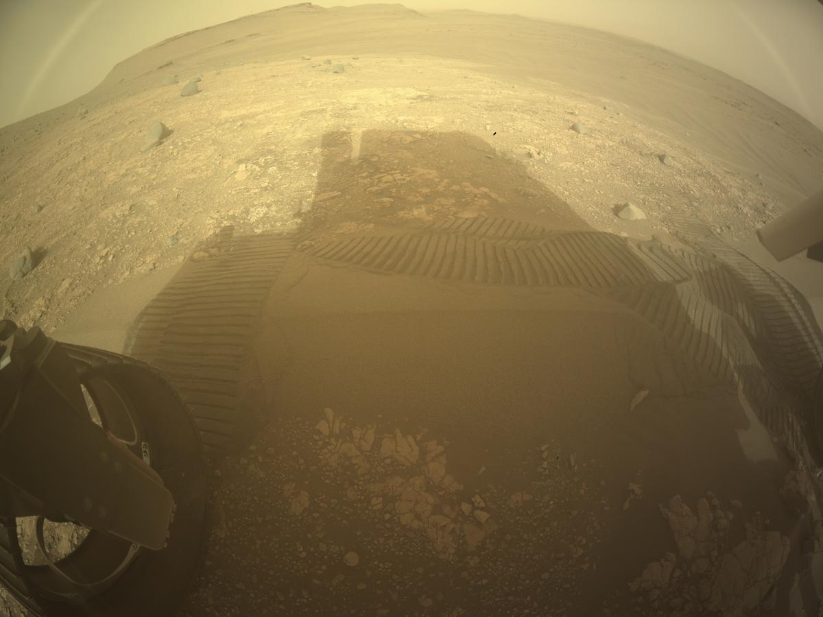 This image was taken by REAR_HAZCAM_LEFT onboard NASA's Mars rover Perseverance on Sol 609