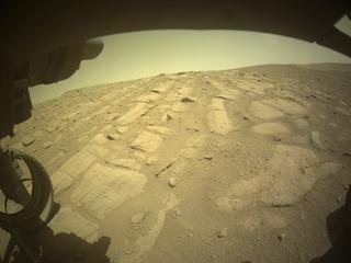 View image taken on Mars, Mars Perseverance Sol 727: Front Left Hazard Avoidance Camera (Hazcam)