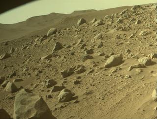 View image taken on Mars, Mars Perseverance Sol 766: Front Right Hazard Avoidance Camera (Hazcam)