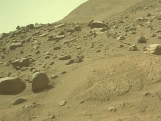 View image taken on Mars, Mars Perseverance Sol 797: Front Left Hazard Avoidance Camera (Hazcam)