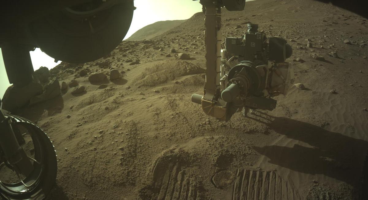 This image was taken by FRONT_HAZCAM_LEFT_A onboard NASA's Mars rover Perseverance on Sol 813