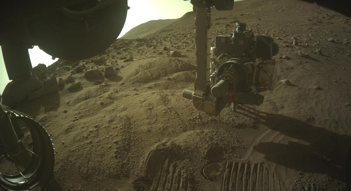 This image was taken by FRONT_HAZCAM_LEFT_A onboard NASA's Mars rover Perseverance on Sol 813