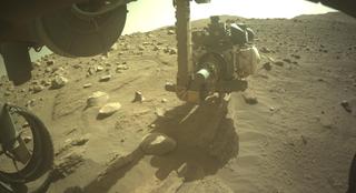 View image taken on Mars, Mars Perseverance Sol 822: Front Left Hazard Avoidance Camera (Hazcam)