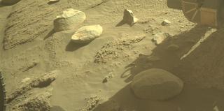 View image taken on Mars, Mars Perseverance Sol 822: Front Left Hazard Avoidance Camera (Hazcam)