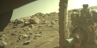 View image taken on Mars, Mars Perseverance Sol 822: Front Right Hazard Avoidance Camera (Hazcam)