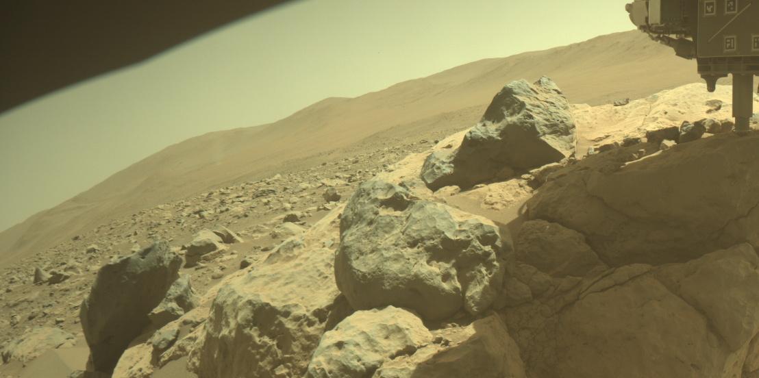 This image was taken by FRONT_HAZCAM_RIGHT_A onboard NASA's Mars rover Perseverance on Sol 858