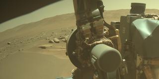 View image taken on Mars, Mars Perseverance Sol 877: Front Right Hazard Avoidance Camera (Hazcam)