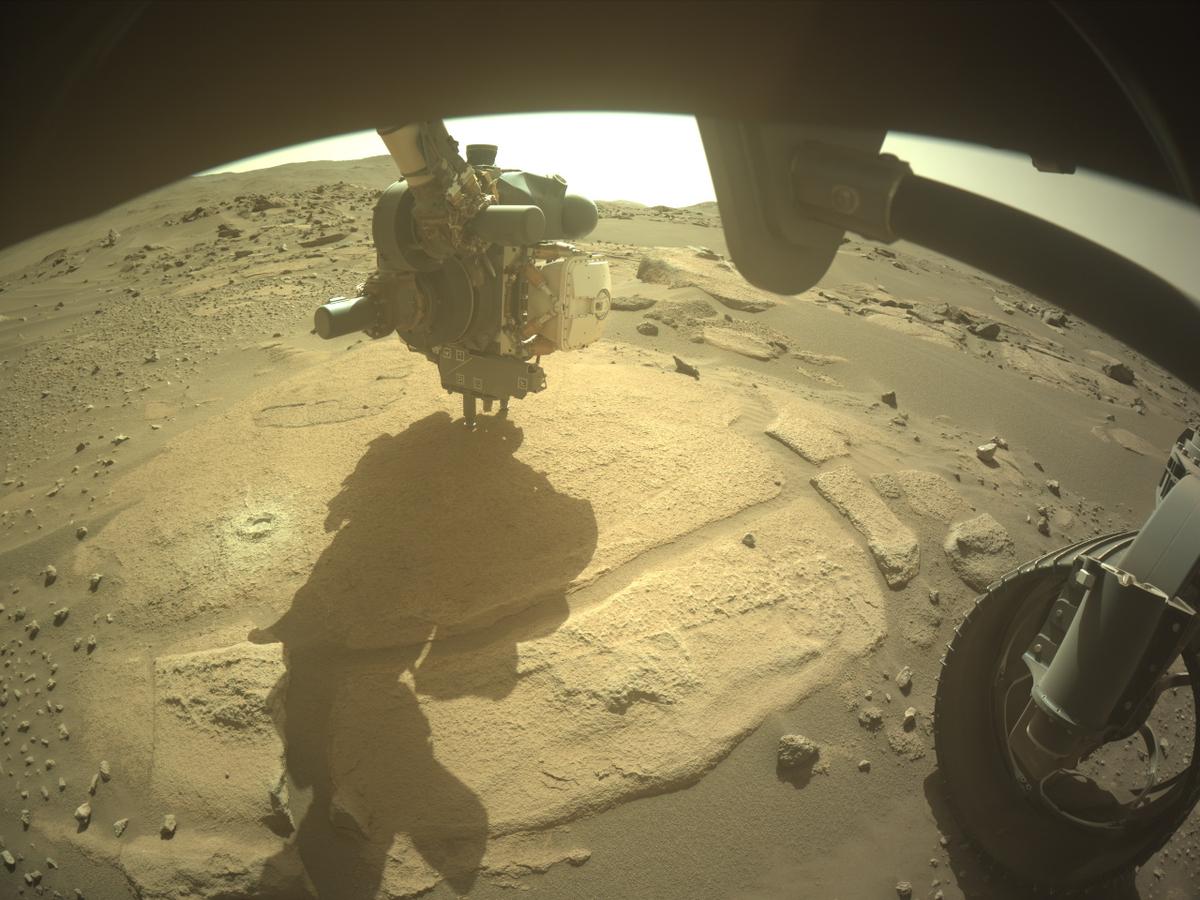 This image was taken by FRONT_HAZCAM_RIGHT_A onboard NASA's Mars rover Perseverance on Sol 923