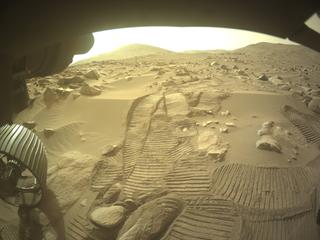 View image taken on Mars, Mars Perseverance Sol 1108: Front Left Hazard Avoidance Camera (Hazcam)