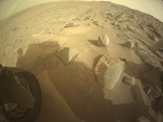 View image taken on Mars, Mars Perseverance Sol 1143: Rear Left Hazard Avoidance Camera (Hazcam)