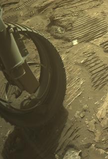 View image taken on Mars, Mars Perseverance Sol 1215: Front Left Hazard Avoidance Camera (Hazcam)